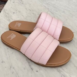 Sorel Ella Light Pink Quilted Puff Slide Sandals